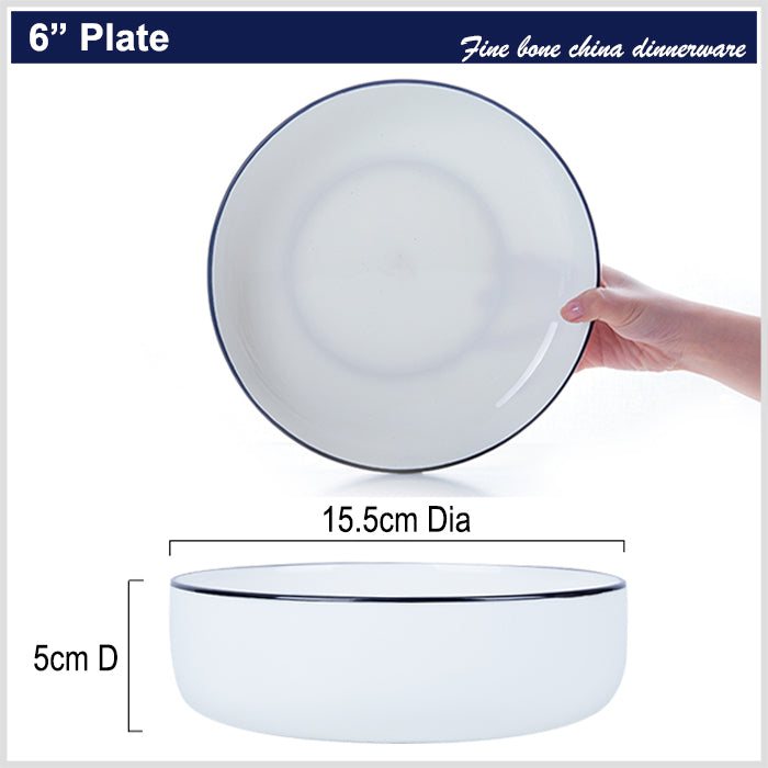 Bone China Round Plate - White with Black Rim