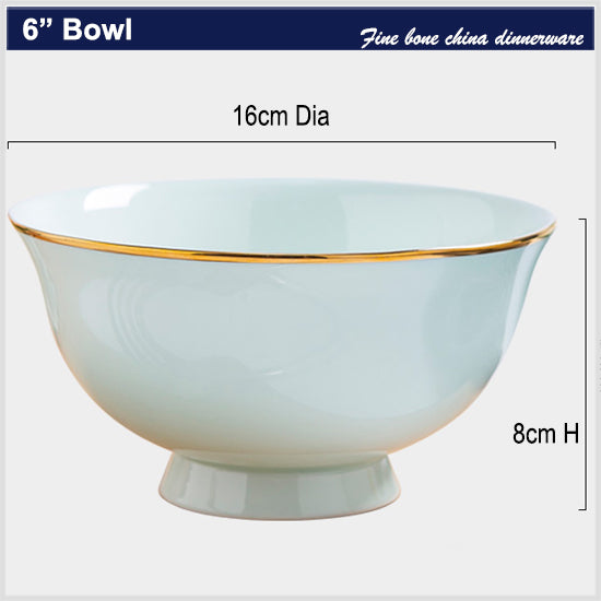 Bone China Celadon Bowl - W/ Gold Rim & Foot