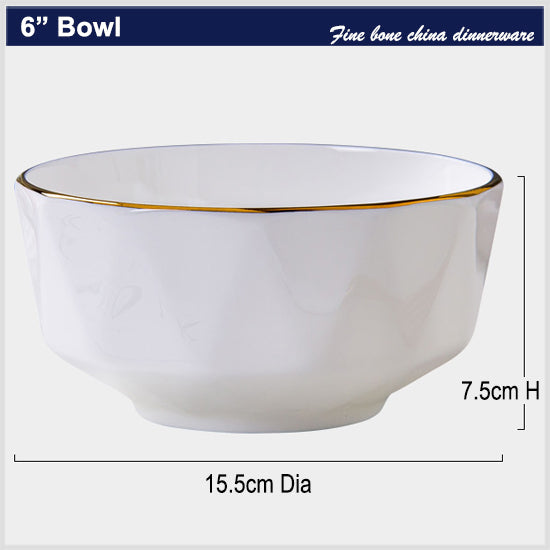 Bone China Tableware - Octagon Bowl with Gold Rim