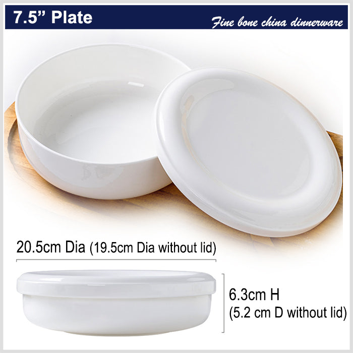 Bone China Round Plate with Lid - a Food Container