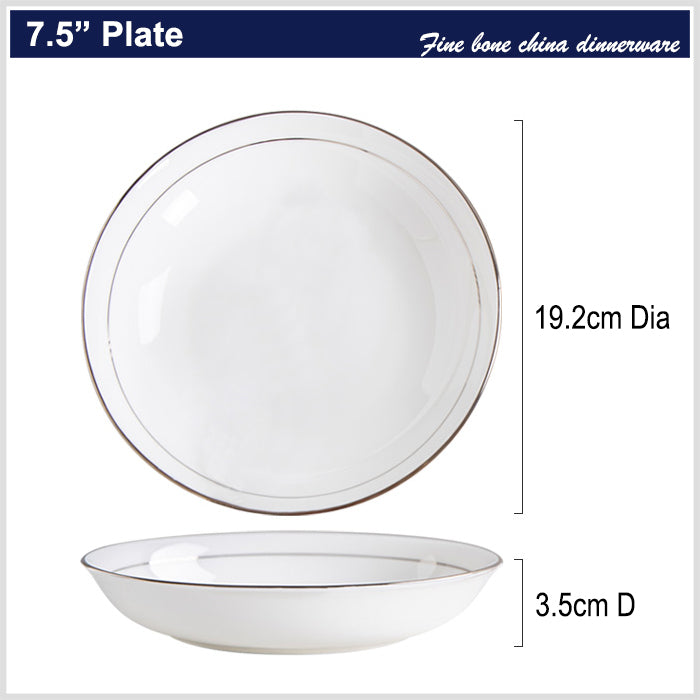 Bone China Dinnerware - Soup Plate with Silver Rim