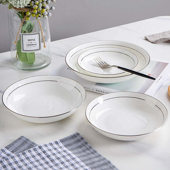 Bone China Dinnerware - Soup Plate with Silver Rim