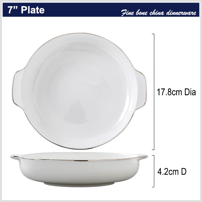 Bone China Dinnerware - Earred Dish with Silver Rim