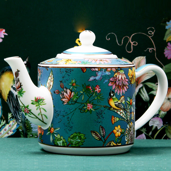 Luxury Bone China Gongfu Tea Set - Enameling of Floral Motif in Green