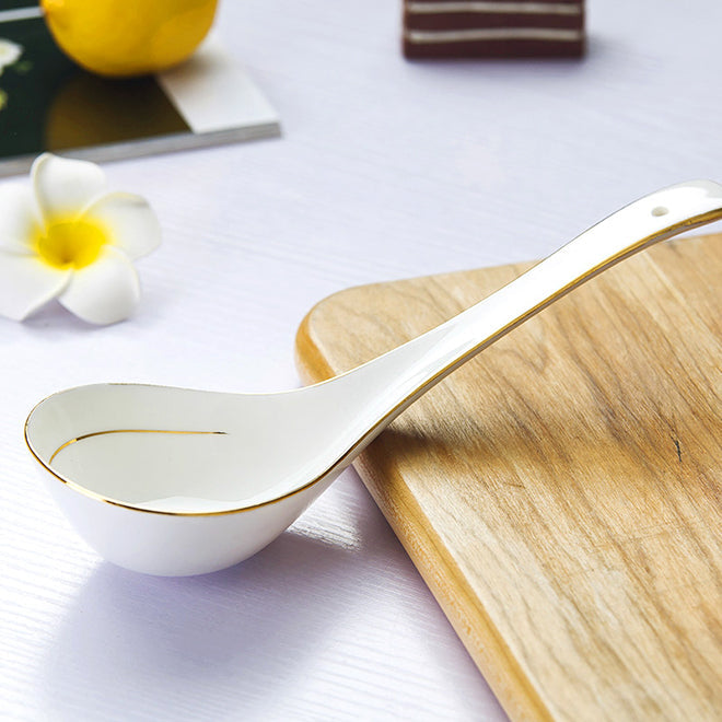 Bone China Spoon Set - White with Gold Rim