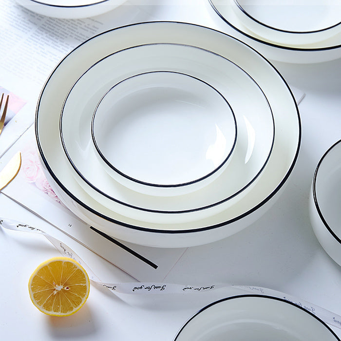 Bone China Round Plate - White with Black Rim