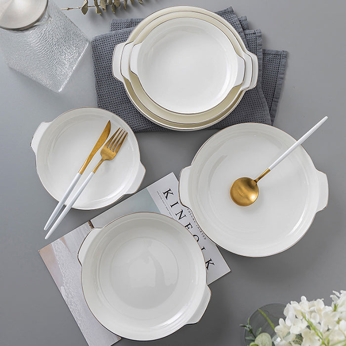 Bone China Dinnerware - Earred Dish with Silver Rim
