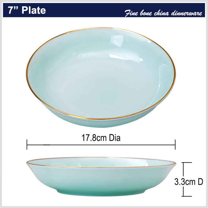 Bone China Celadon Dinnerware - Soup Plate with Gold Rim