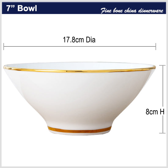 Bone China Wide Mouth Bowl - White with Gold Rim & Foot