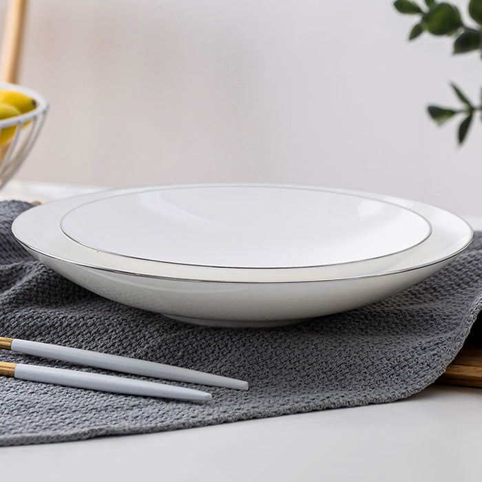 Bone China Round Plate - White with Silver Rim