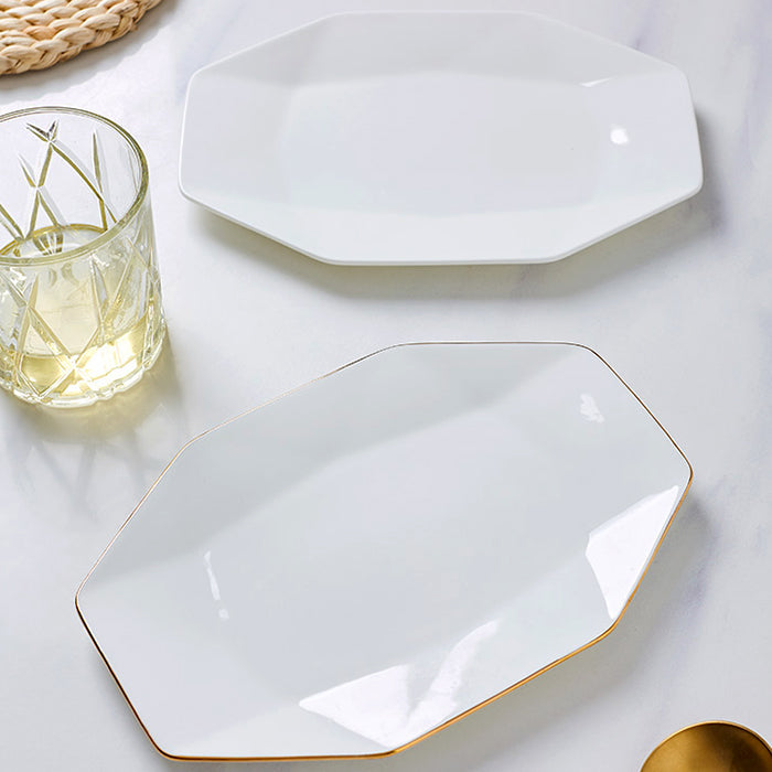 Bone China Dinnerware -Octagon Fish Platter with Gold Rim