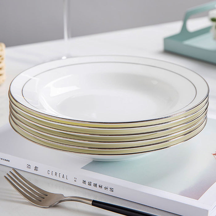 Bone China Soup Plate - White with Silver Rim