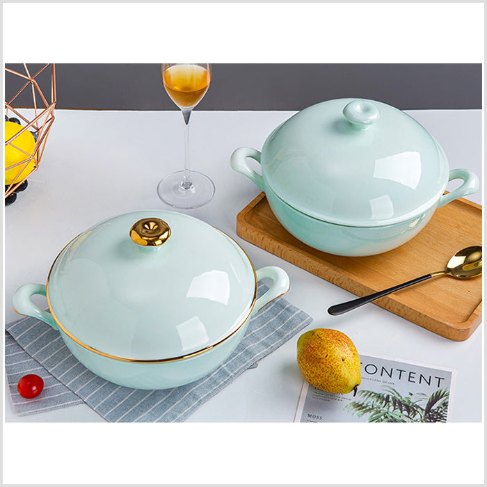 Bone China Celadon Soup Tureen - with Gold Rim or without Rim