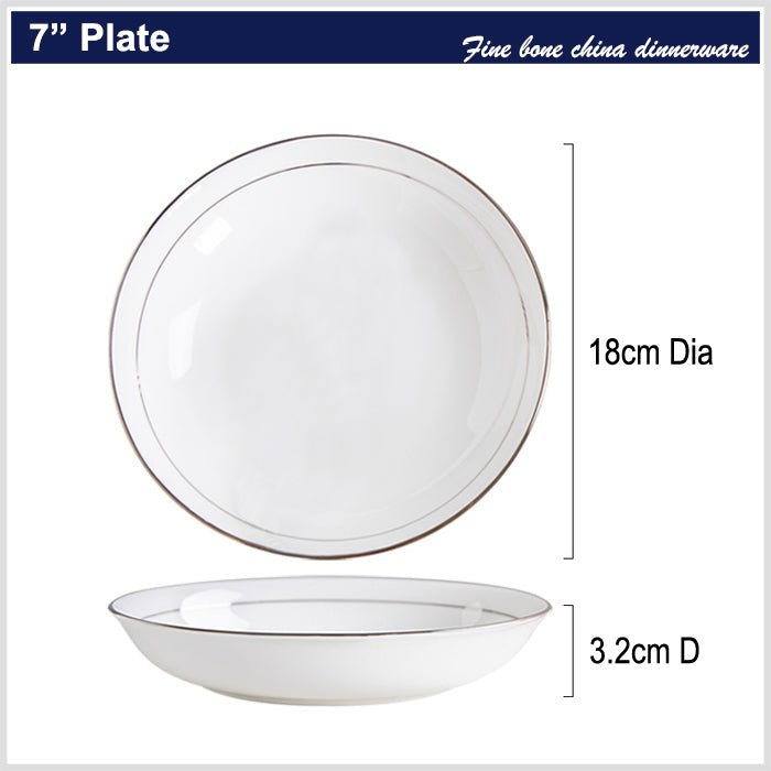 Bone China Dinnerware - Soup Plate with Silver Rim