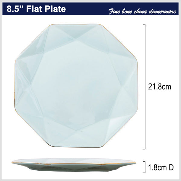 Bone China Celadon Dinnerware - Octagon Plate with Gold Rim
