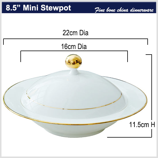 Bone China Steam Soup Bowl W/ Lid - Gold Rimmed