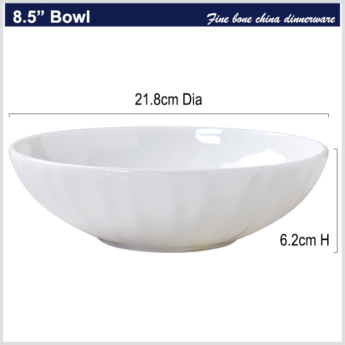 Bone China Ribbed Bowl - with Wide Mouth