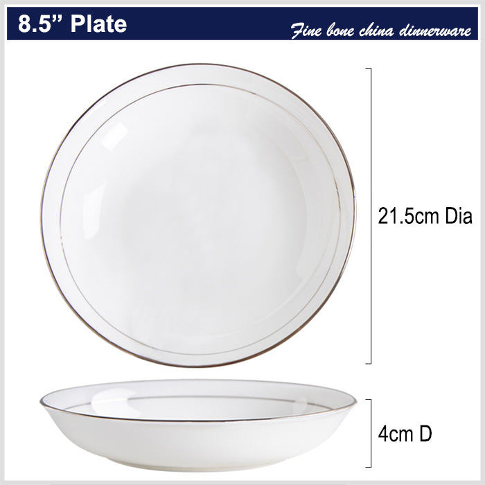 Bone China Dinnerware - Soup Plate with Silver Rim