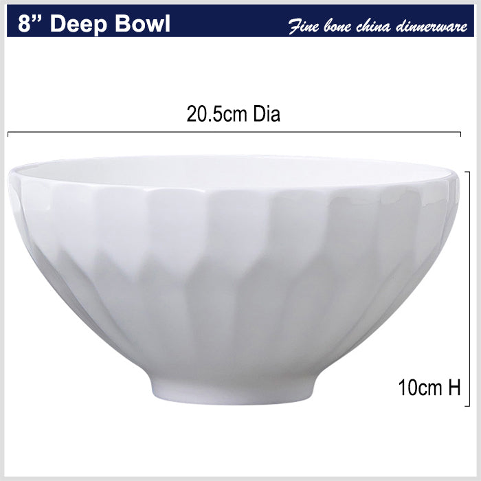 Bone China Tableware - Round Bowl with Hexagonal Ridges