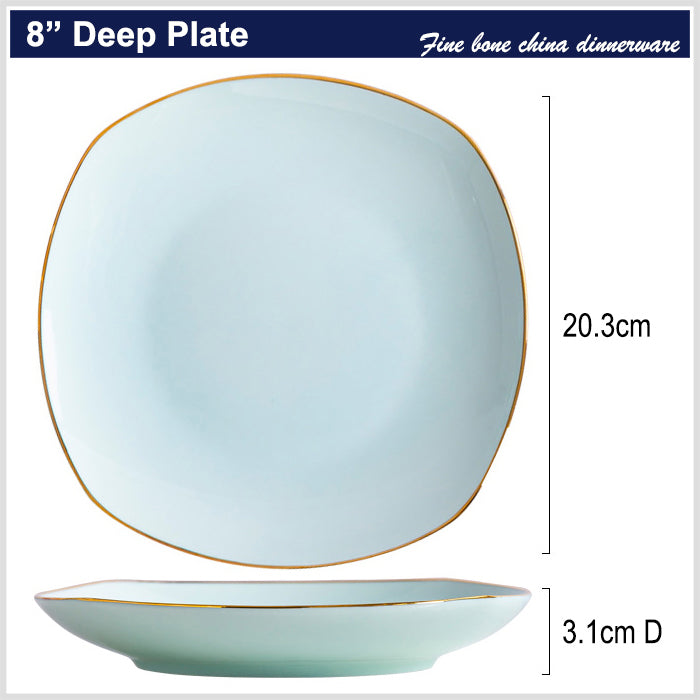 Bone China Celadon Plate - Square with Curved Edge