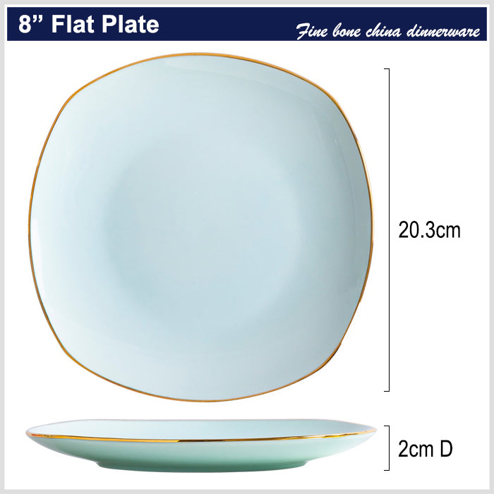 Bone China Celadon Plate - Square with Curved Edge