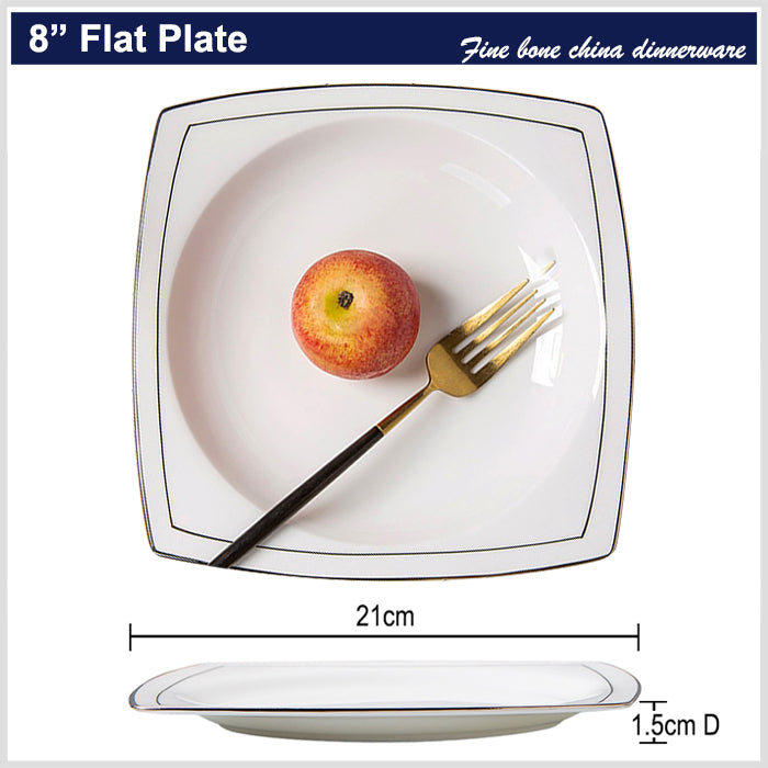 Bone China Dinnerware - Square Plate & Concave Circle