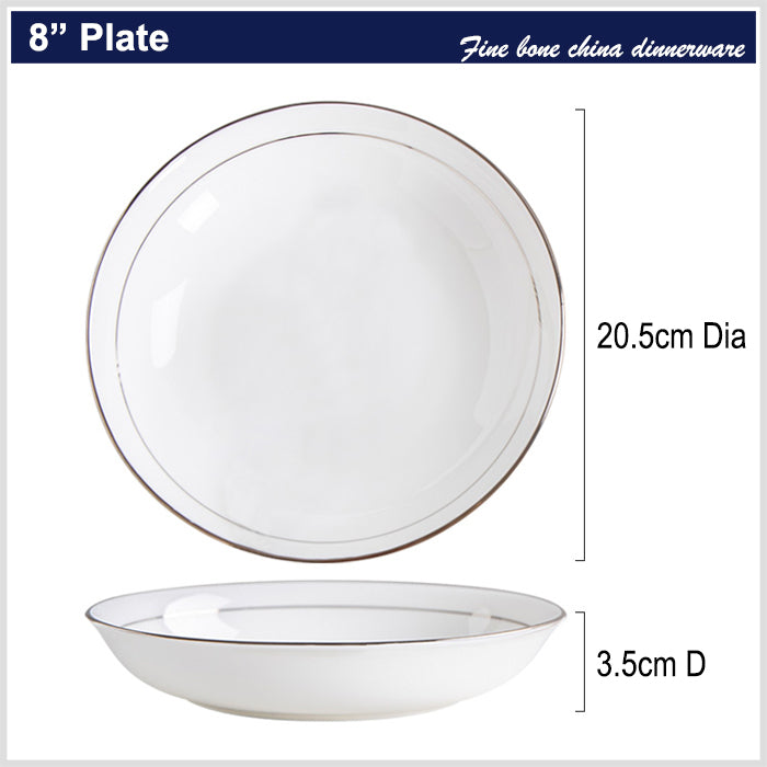 Bone China Dinnerware - Soup Plate with Silver Rim