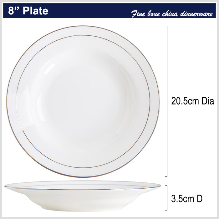 Bone China Soup Plate - White with Silver Rim