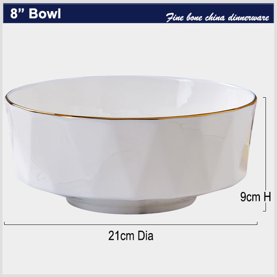 Bone China Tableware - Octagon Bowl with Gold Rim