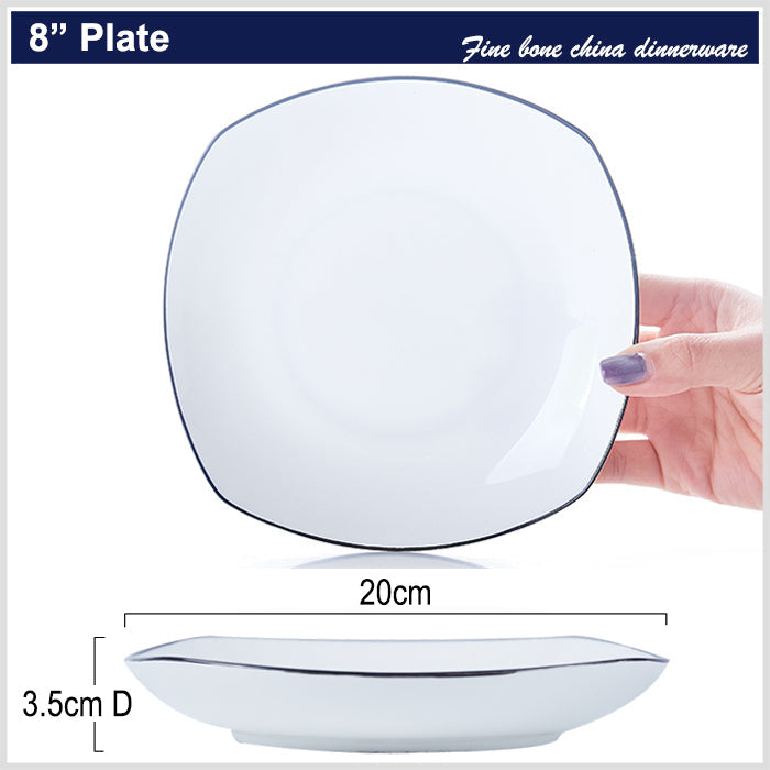 Bone China Deep Plate - Square Shaped with Black Rim