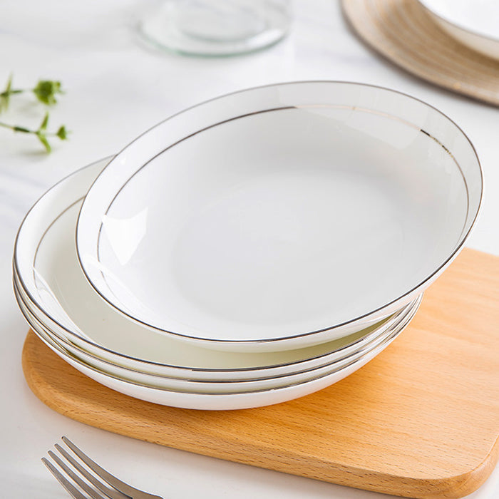 Bone China Dinnerware - Soup Plate with Silver Rim