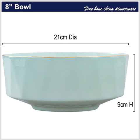 Bone China Celadon Tableware - Octagon Bowl with Gold Rim