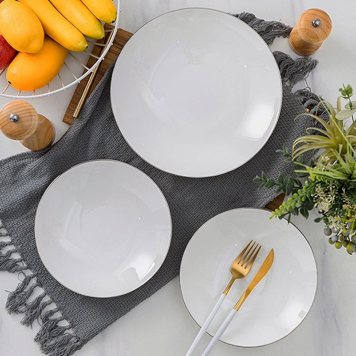 Bone China Round Plate - White with Silver Rim