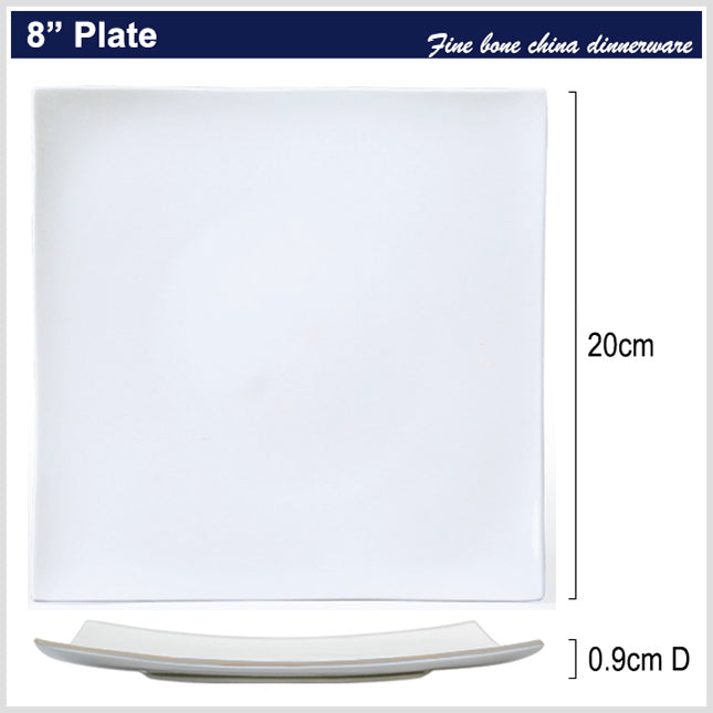 Bone China Dinnerware - Square Plate in Creamy White