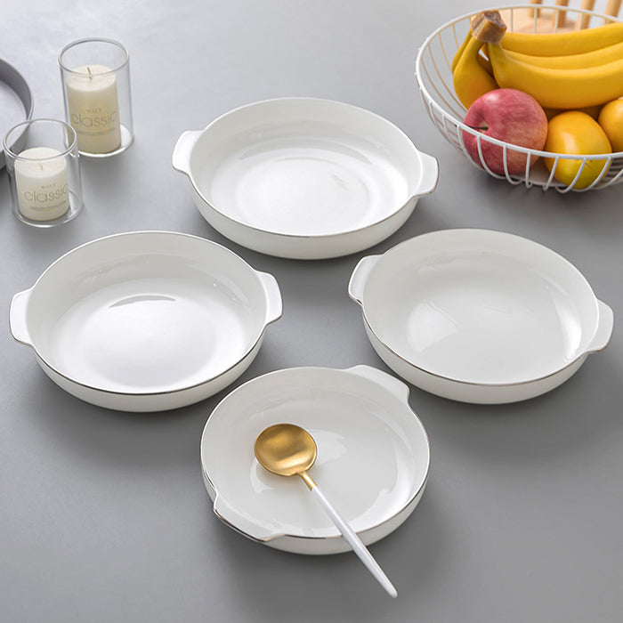 Bone China Dinnerware - Earred Dish with Silver Rim