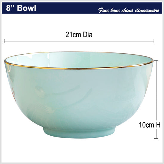 Bone China Celadon Bowl - with Gold Rim & Foot