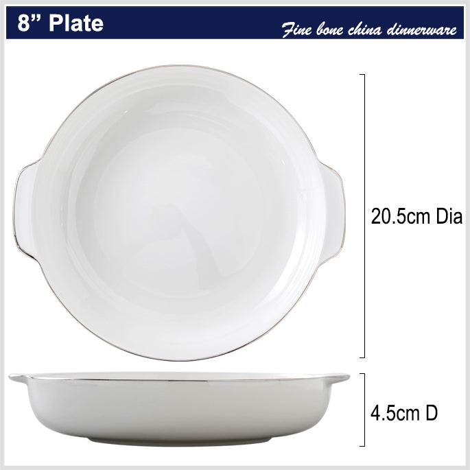 Bone China Dinnerware - Earred Dish with Silver Rim