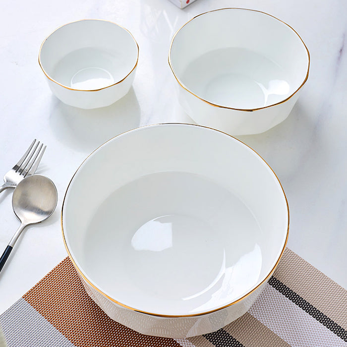 Bone China Tableware - Octagon Bowl with Gold Rim