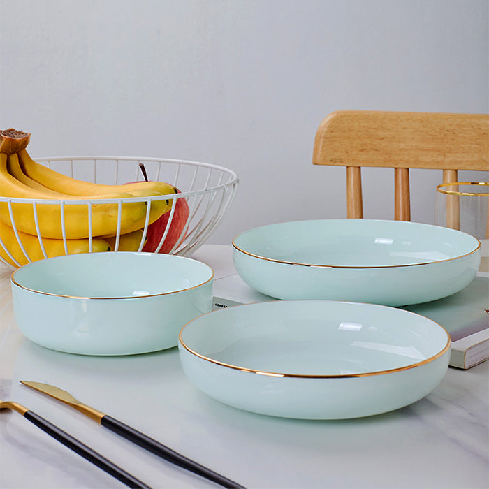 Bone China Celadon Dinnerware - Round Plate with Gold Rim