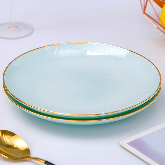 Bone China Celadon Dinnerware - Flat Plate with Gold Rim