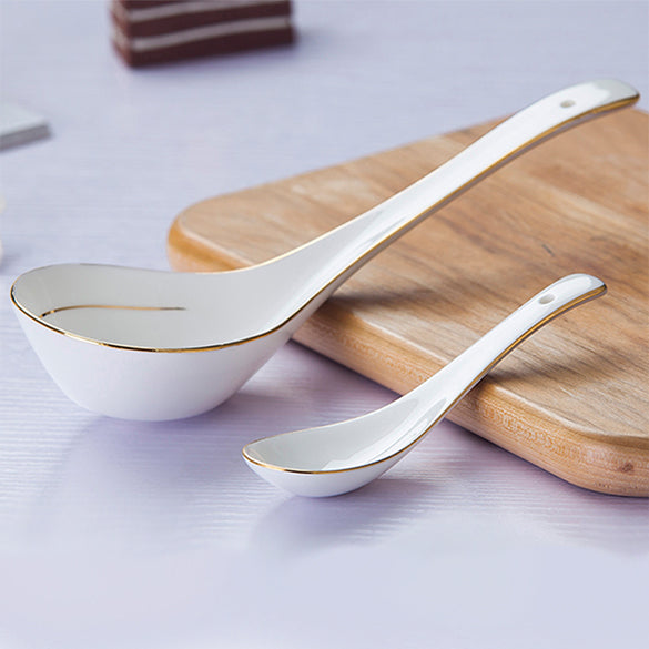 Bone China Spoon Set - White with Gold Rim
