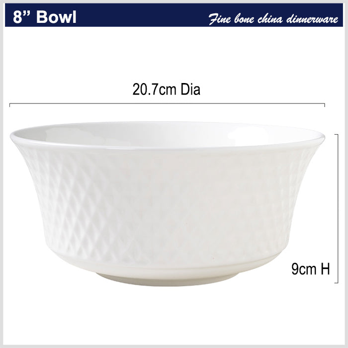 Bone China Tableware - Round Bowl with Diamond Shaped Ridges