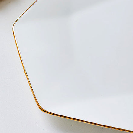 Bone China Dinnerware -Octagon Fish Platter with Gold Rim
