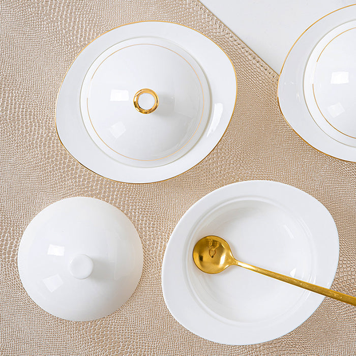 Bone China Steam Soup Bowl W/ Lid - Ellipse in Front