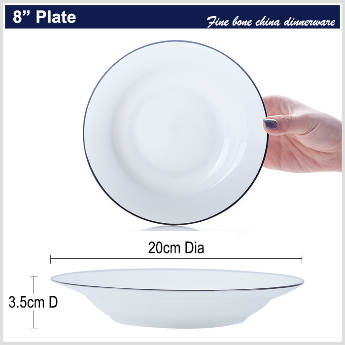 Bone China Soup Plate - White with Black Rim