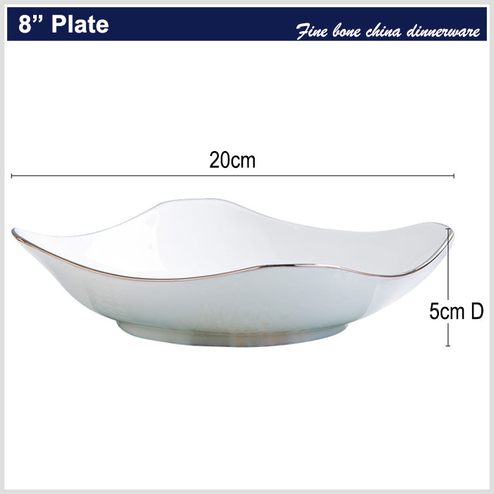 Bone China Octagon Plate - Curved Edge with Upward Angles