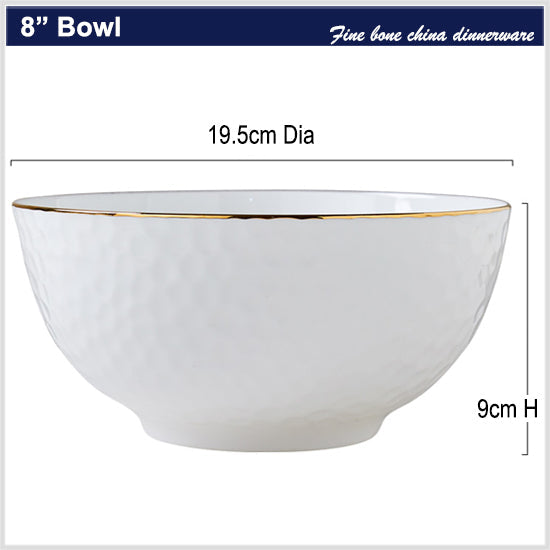 Bone China Round Bowl - Golf Shaped Surface & Gold Rim