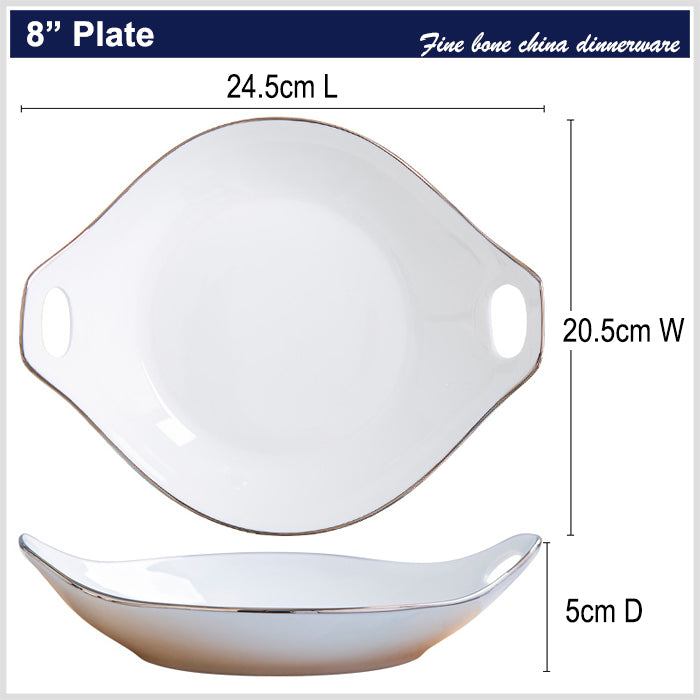 Bone China Deep Dish - with Ears & Silver Rim