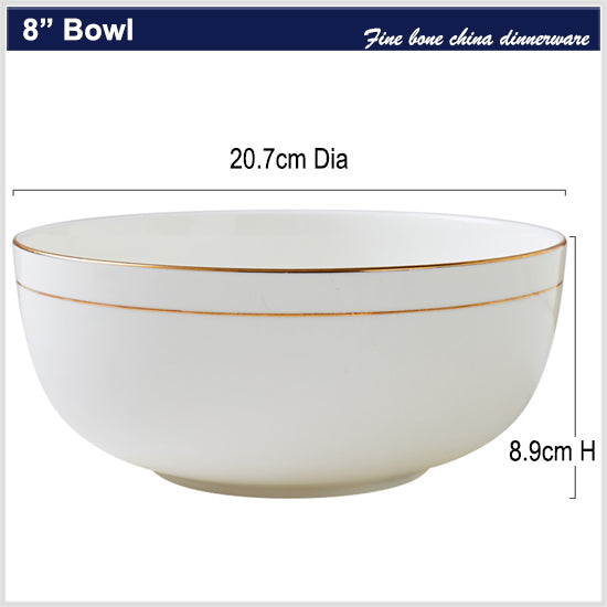 Bone China Tableware - Round Bowl with Gold Rim