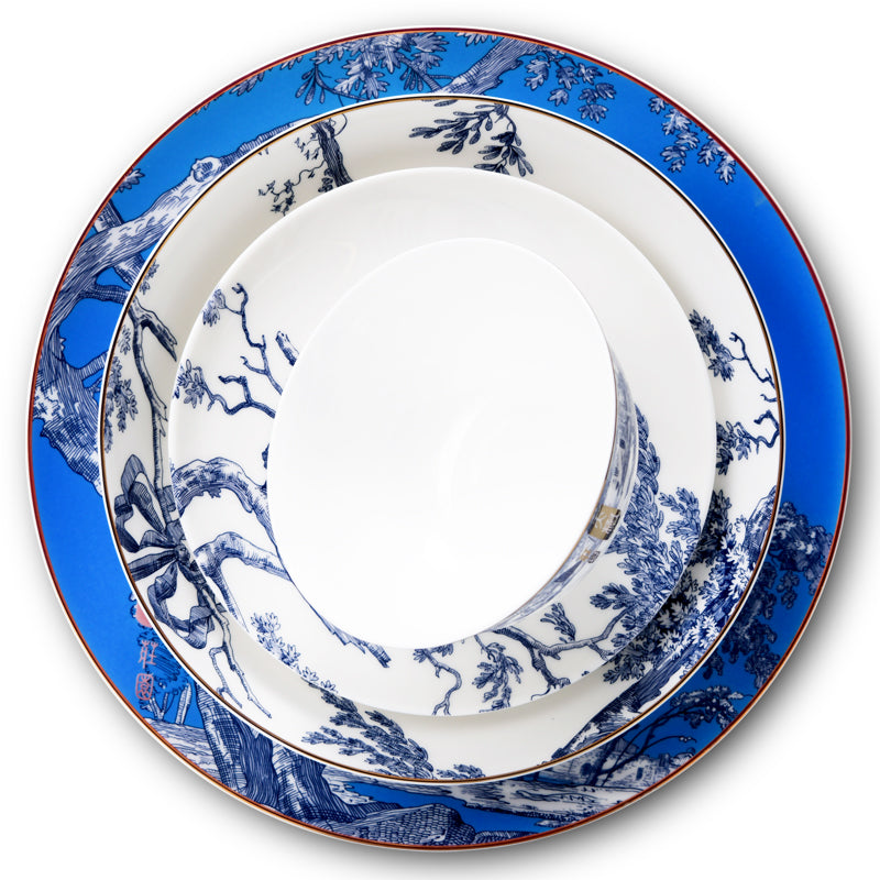 Luxury Bone China Dining Ware Collection - Enameling of Landscape Design in Gradient Blue